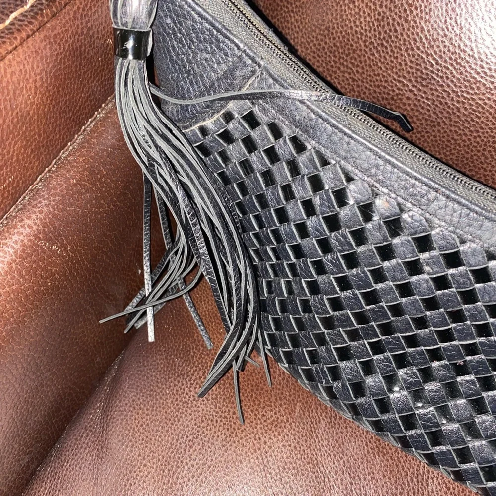 BRIGHTON BLACK WOVEN HANDBAG WITH TASSEL - Picture 6 of 16